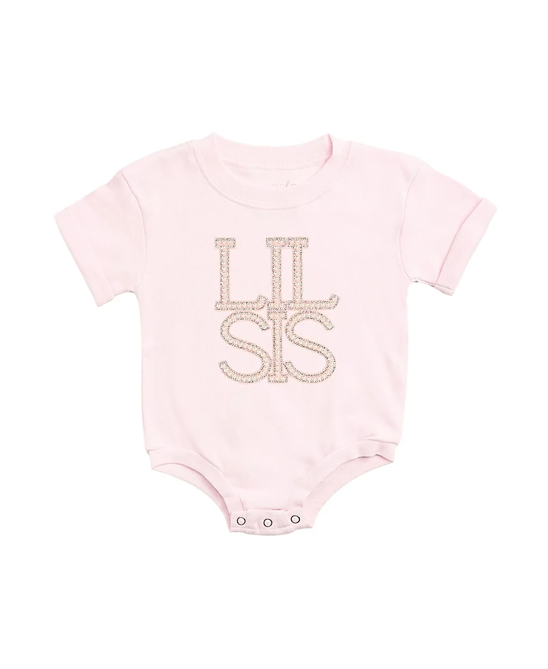 Sweet Wink Girls' Lil Sis Faux Pearl Patch Short Sleeve Romper - Baby