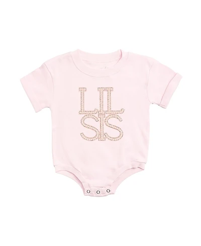Sweet Wink Girls' Lil Sis Faux Pearl Patch Short Sleeve Romper - Baby