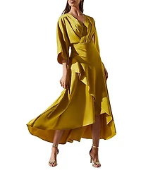Coast Satin Crepe Ruffle Wrap Midi Dress
