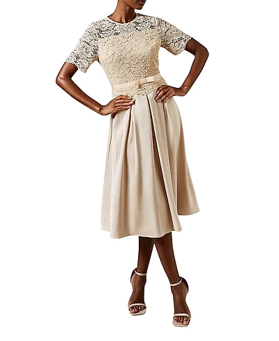 Coast Lace And Crepe Full Skirted Midi Dress