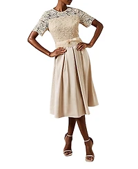 Coast Lace And Crepe Full Skirted Midi Dress