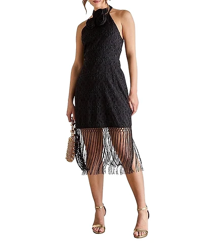 Coast Broderie Embellished Fringe Halter Dress