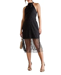 Coast Broderie Embellished Fringe Halter Dress