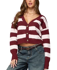 Edikted Kaz Striped Knit V Neck Cardigan
