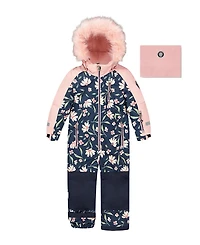 Deux par Deux Girls' One-Piece Flower Play Snowsuit - Little Kid