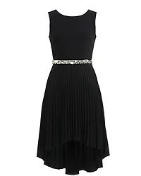 Un Deux Trois Girls' Pleated High Low Dress with Belt - Big Kid