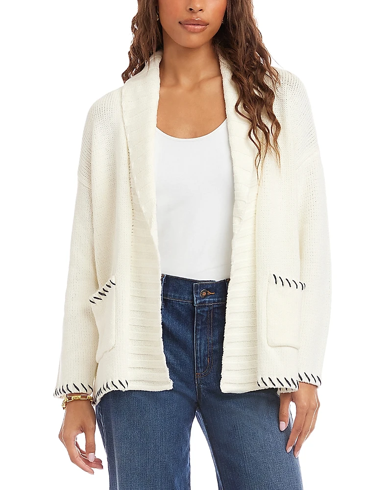 Karen Kane Contrast Stitch Open Front Cardigan Sweater