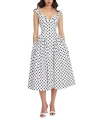 Miss Circle Rahma Polka Dot Drop Waist Midi Cotton Poplin Dress