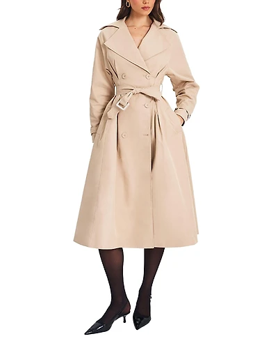 Miss Circle Ulila Double Breasted Pleated Cotton Blend Trench Coat