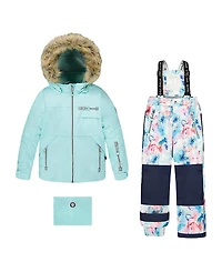 Deux par Deux Girls' Two-Piece Play Floral Snowsuit - Little Kid