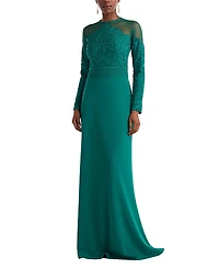 Tadashi Shoji Sinclair Embroidered Crepe Gown