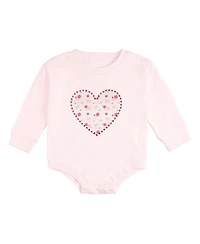 Sweet Wink Girls' Dainty Rose Faux Pearl Heart Patch Long Sleeve Romper - Baby