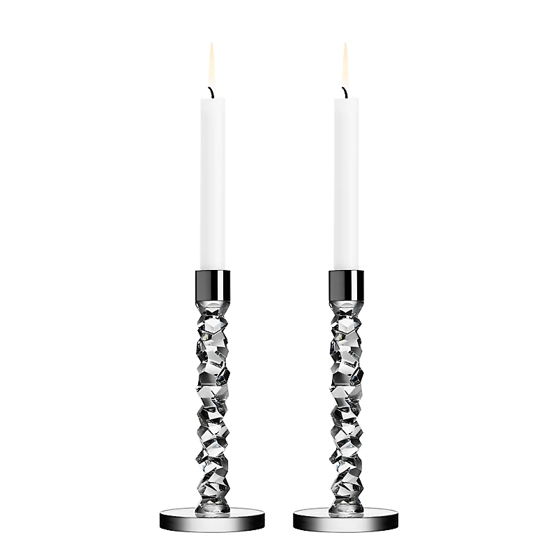 Orrefors Carat High Candlesticks, Pair