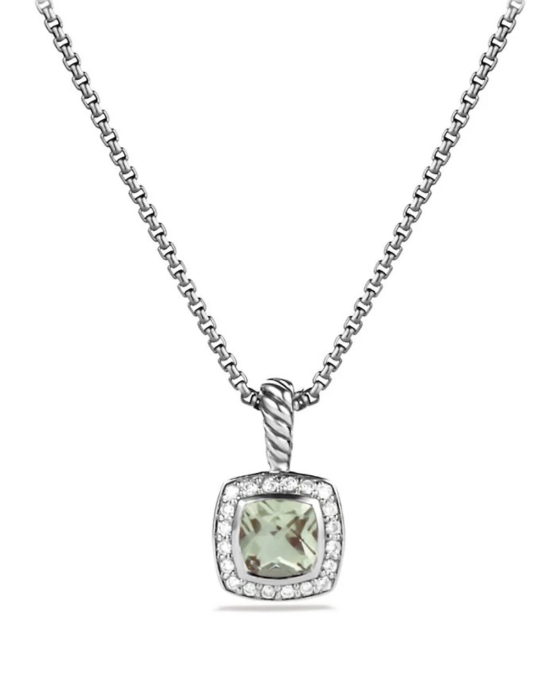 Petite Albion® Pendant Necklace in Sterling Silver with Prasiolite and Diamonds, 7mm