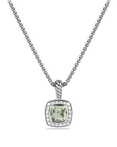 Petite Albion® Pendant Necklace in Sterling Silver with Prasiolite and Diamonds, 7mm
