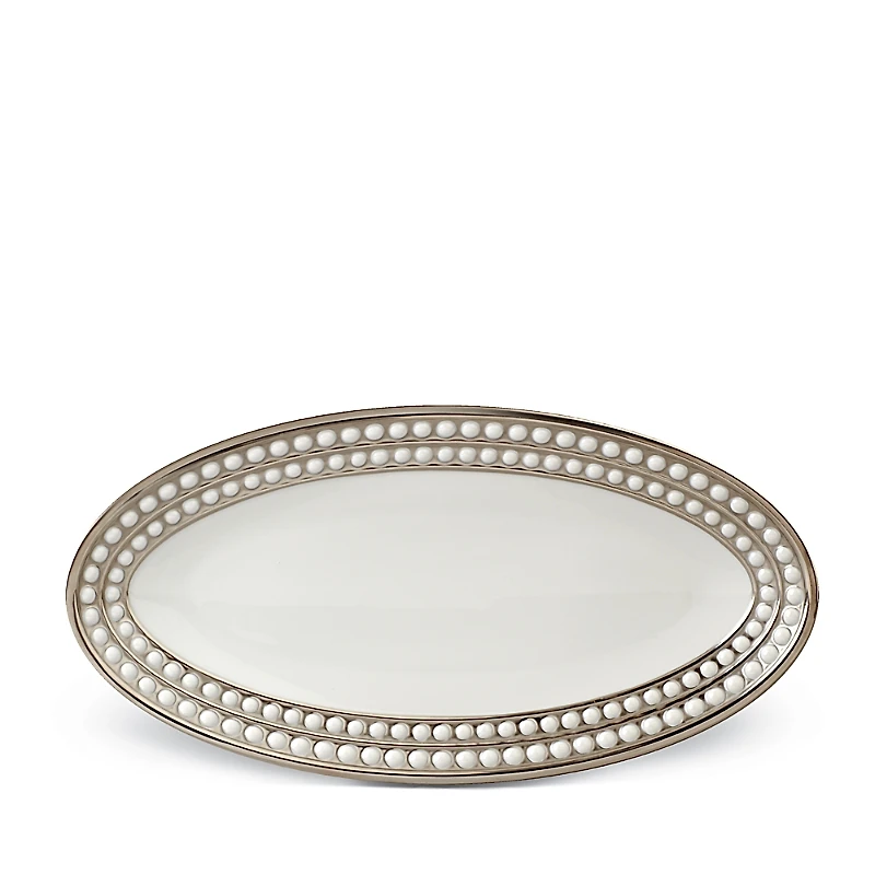 L'Objet Perlee Platinum Oval Platter, 14 x 7