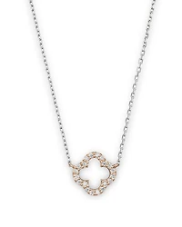 Diamond Clover Pendant Necklace in 14K Rose and White Gold, .10 tcw
