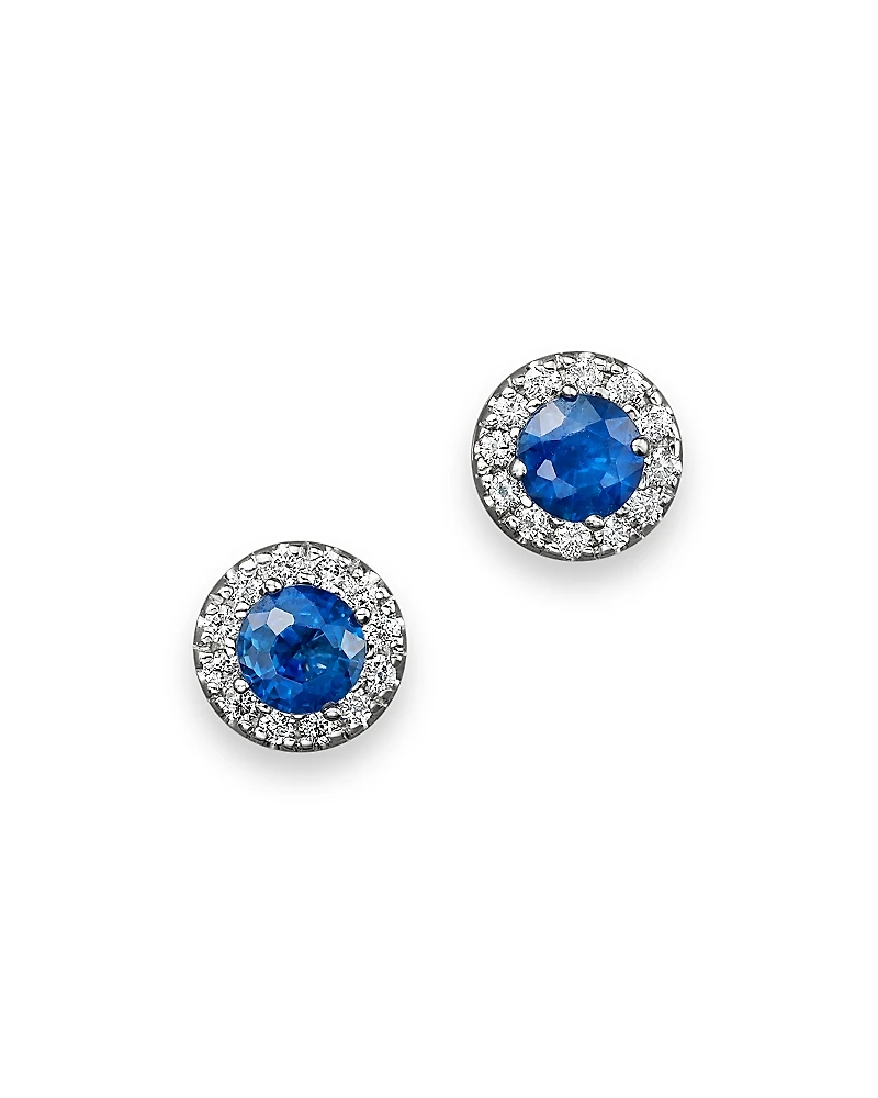Blue Sapphire and Diamond Halo Stud Earrings