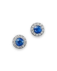 Blue Sapphire and Diamond Halo Stud Earrings