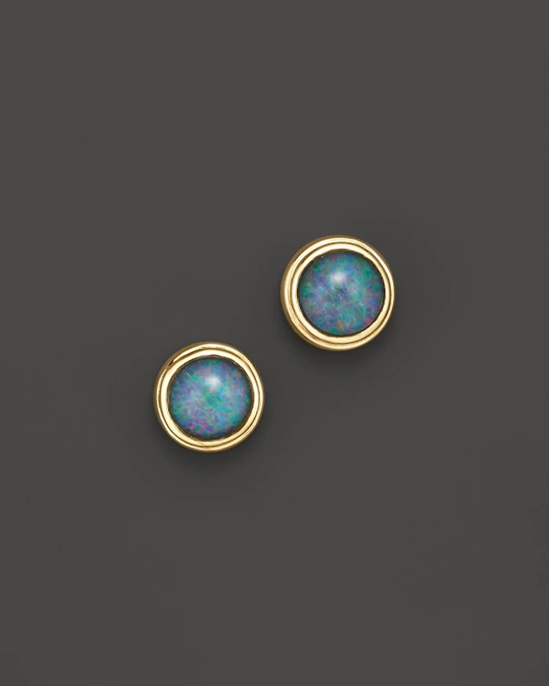 Black Opal Bezel Set Stud Earrings in 14K Yellow Gold
