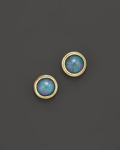 Black Opal Bezel Set Stud Earrings in 14K Yellow Gold