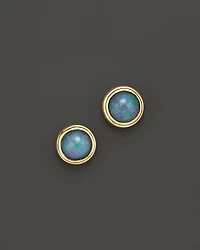 Black Opal Bezel Set Stud Earrings in 14K Yellow Gold