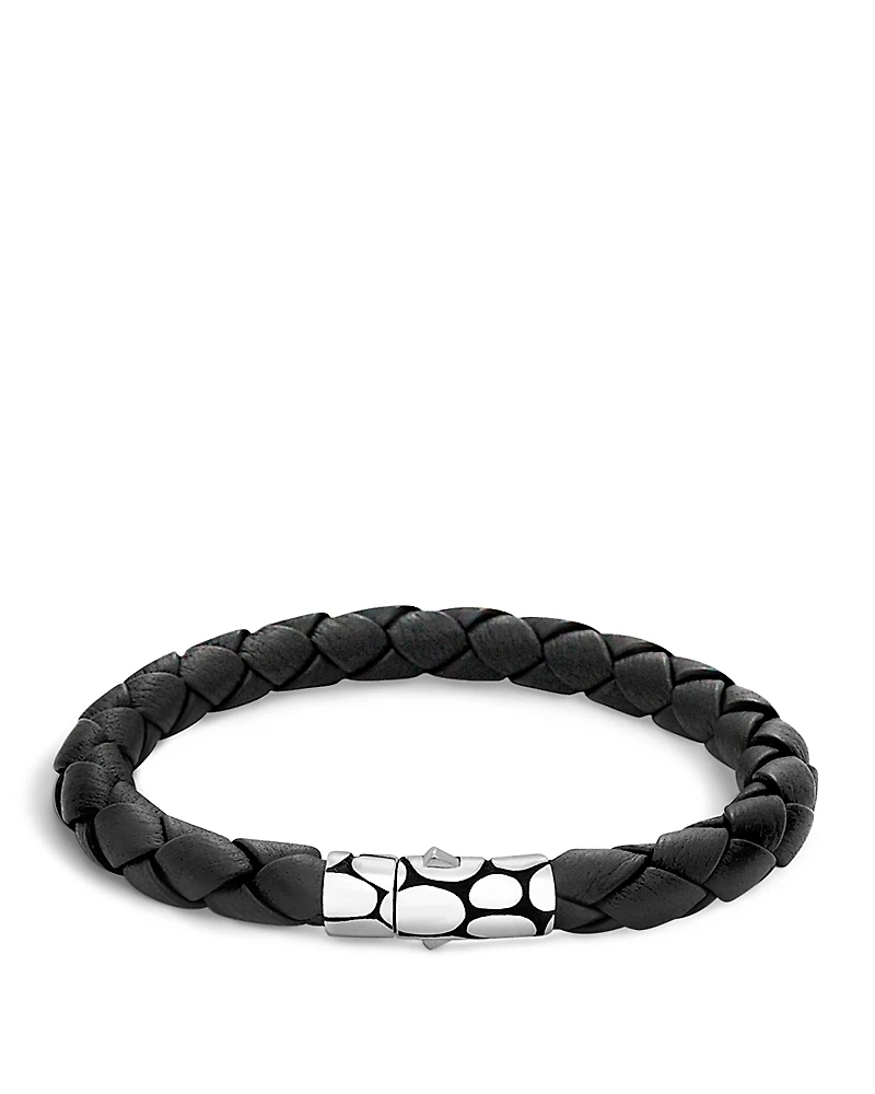 John Hardy Men's Kali Silver Black Woven Leather Bracelet