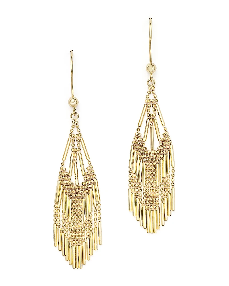 14K Yellow Gold Beaded Dangle Earrings