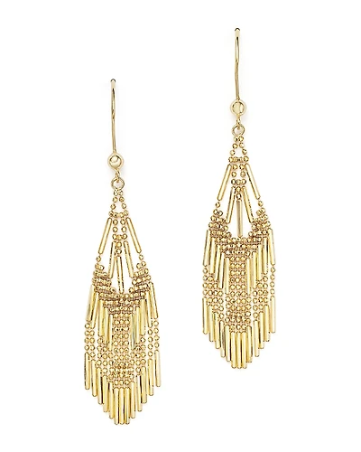 14K Yellow Gold Beaded Dangle Earrings