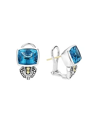 Lagos 18K Gold and Sterling Silver Rittenhouse Stud Huggie Drop Earrings with Swiss Blue Topaz