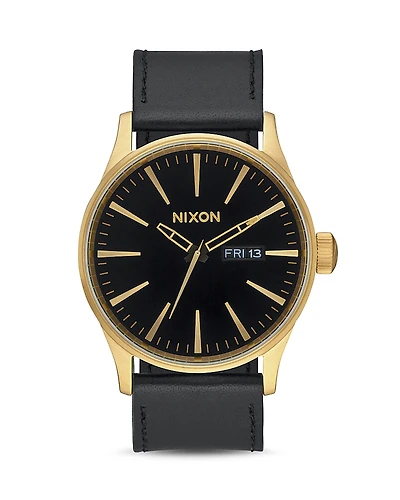 Nixon Sentry Leather Strap Watch, 42mm