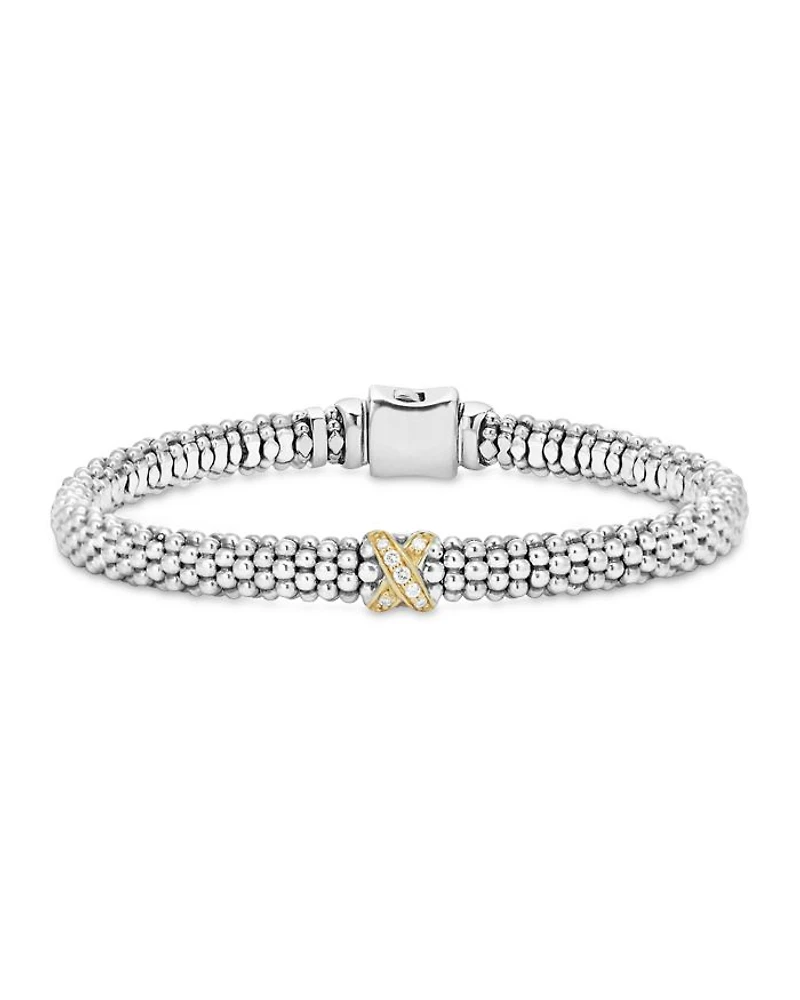 LAGOS 18K Yellow Gold and Sterling Silver Embrace Collection Rope Bracelet with Diamonds