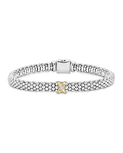 LAGOS 18K Yellow Gold and Sterling Silver Embrace Collection Rope Bracelet with Diamonds