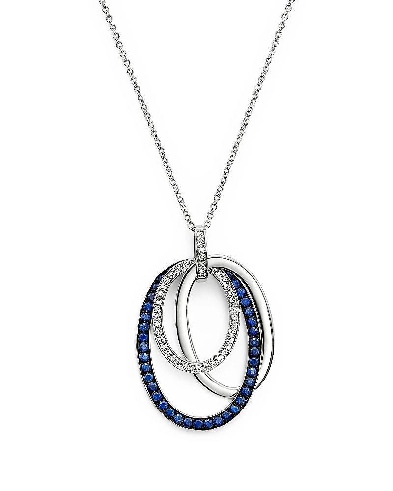 Blue Sapphire and Diamond Oval Pendant Necklace