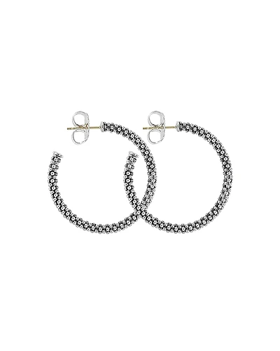 Lagos Beaded Thin Hoop Earrings, Sterling Silver