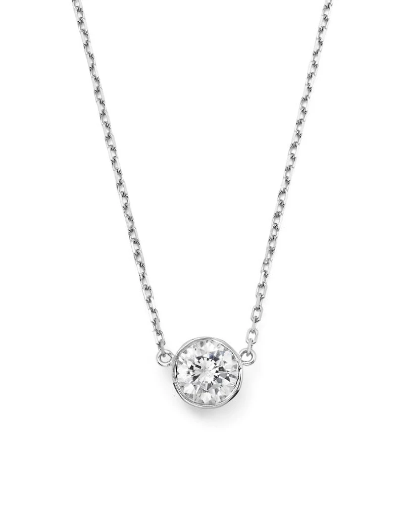 Diamond Bezel Set Pendant Necklace in 14K White Gold, .25-.50 tcw