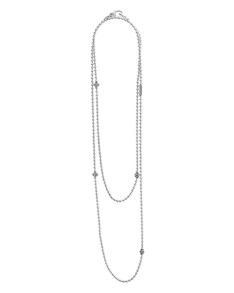 Sterling Silver Chain Necklace with Caviar Icon Stations, 36"