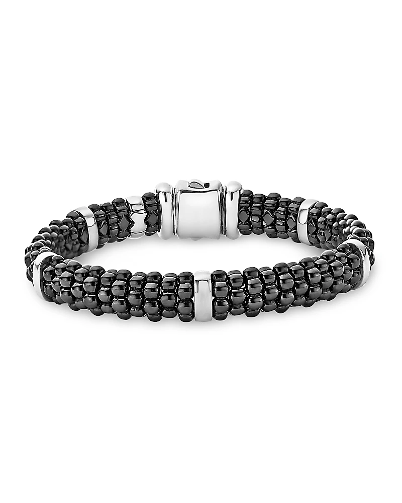 Lagos Black Caviar Ceramic and Sterling Silver Station Bracelet
