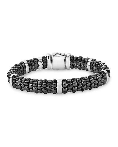 Lagos Black Caviar Ceramic and Sterling Silver Station Bracelet