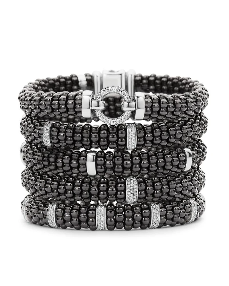 Black Caviar Ceramic Bracelet with Sterling Silver and Diamonds
