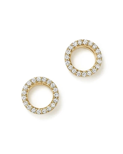 Diamond Circle Stud Earrings in 14K Yellow Gold, .20 tcw