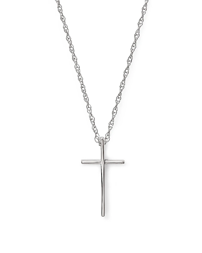 14K White Gold Small Cross Pendant Necklace, 18