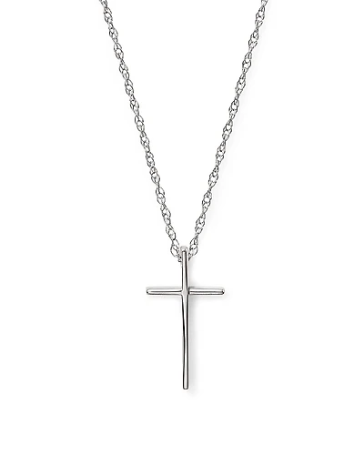 14K White Gold Small Cross Pendant Necklace, 18