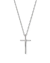 14K White Gold Small Cross Pendant Necklace, 18