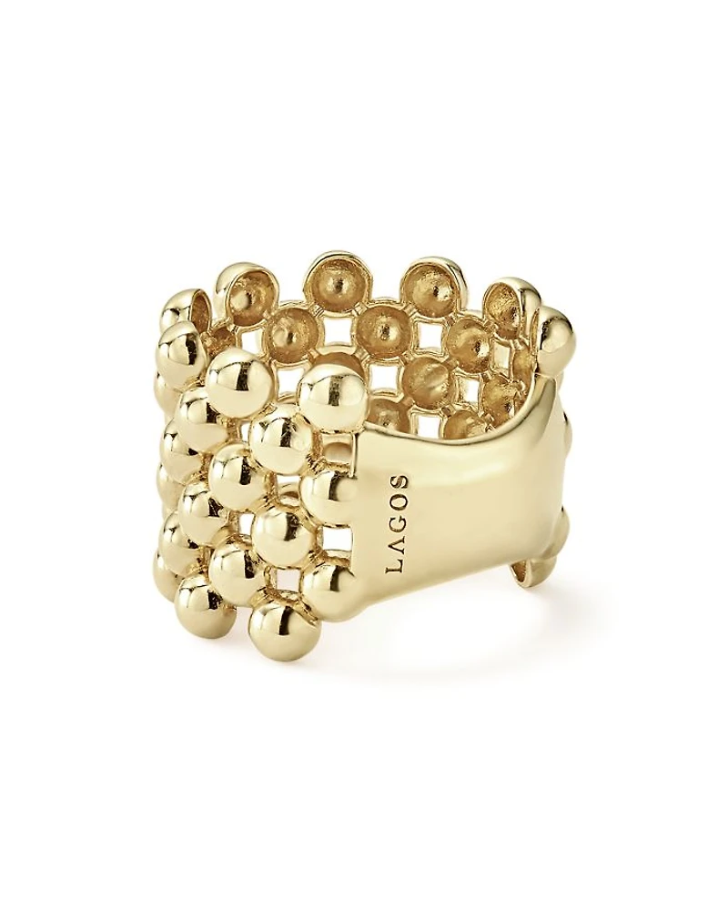 Caviar Gold Collection 18K Gold Wide Beaded Ring