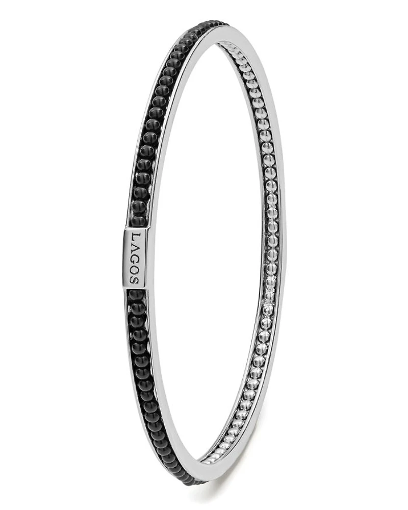 Sterling Silver Caviar Icon Onyx Beaded Bangle Bracelet