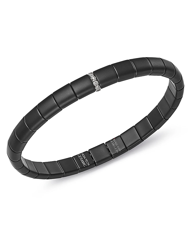 Roberto Demeglio 18K White Gold & Matte Black Ceramic Pura Stretch Bracelet with Diamonds