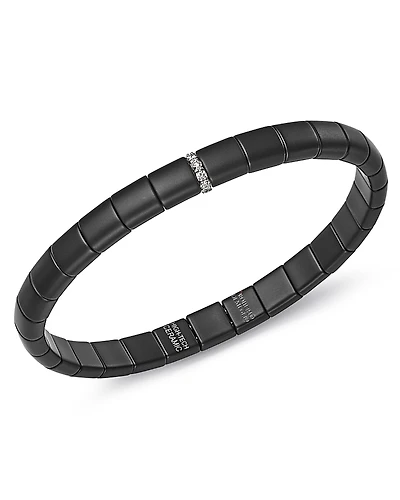 Roberto Demeglio 18K White Gold & Matte Black Ceramic Pura Stretch Bracelet with Diamonds