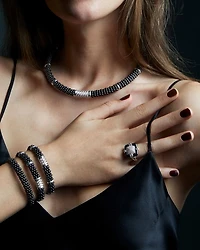 Sterling Silver Black Caviar Collection Pavé Diamond & Ceramic Station Bracelet