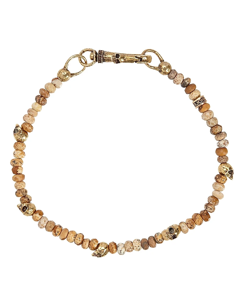 John Varvatos Collection Jasper Bead & Brass Skulls Bracelet